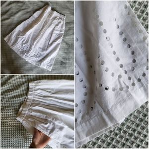 100% Cotton Eyelet Hem A Line Midi Skirt with Pockets